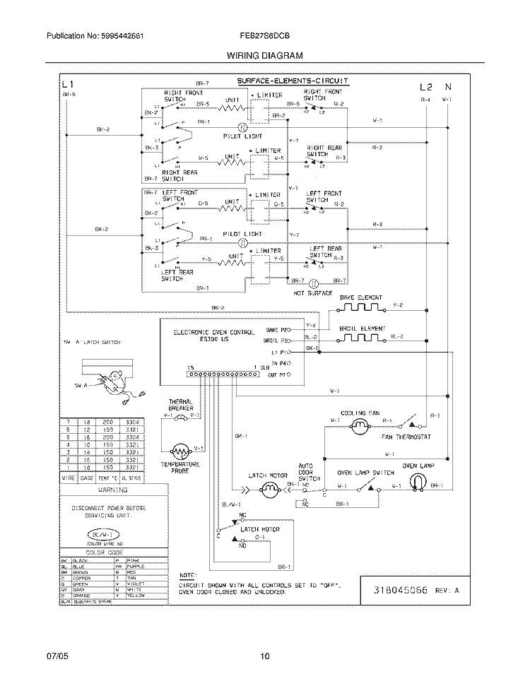 WIRING DIAGRAM Diagram and Parts List for FEB27S6DCB  Frigidaire Wall Oven