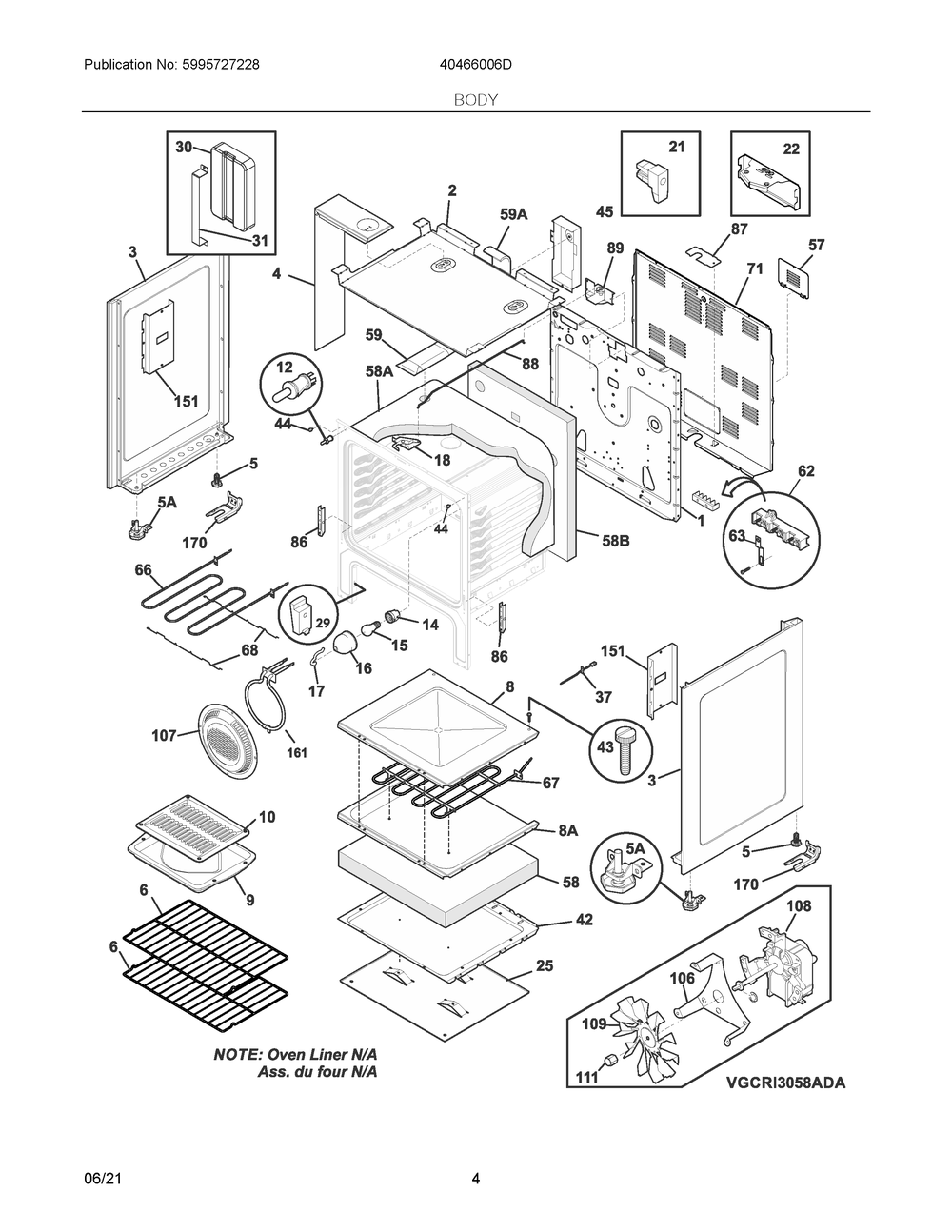 Body Diagram and Parts List for 40466006D  Frigidaire Range