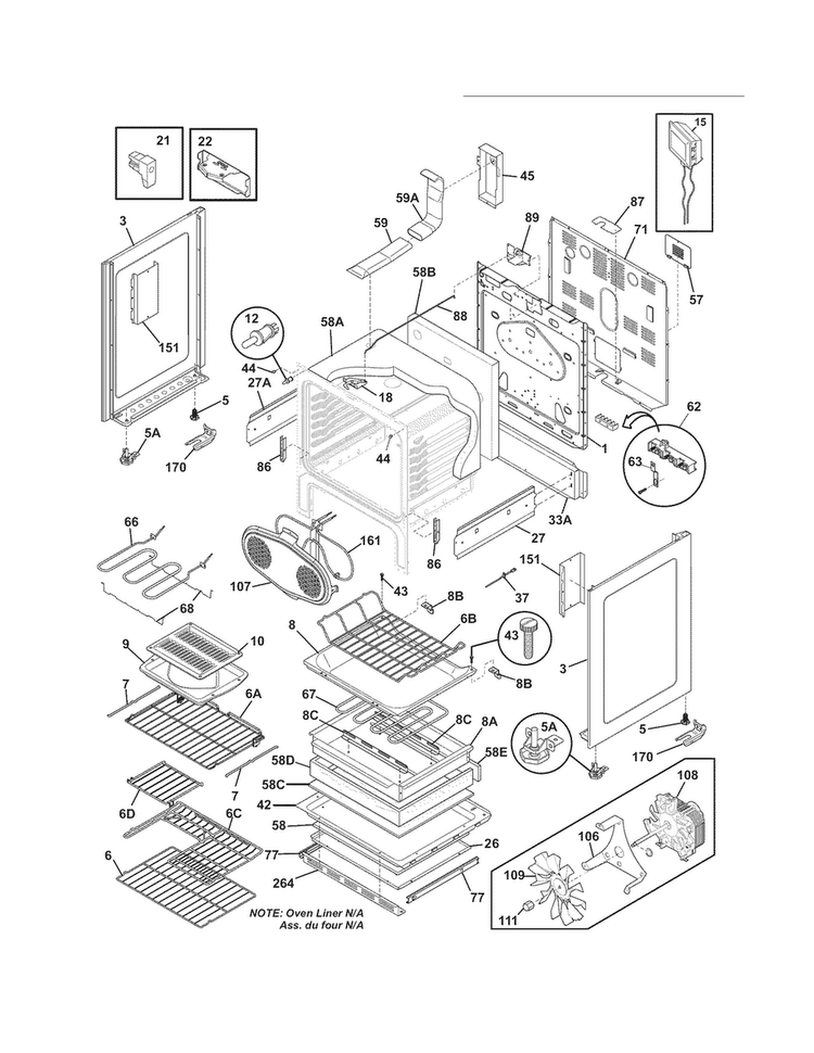 Body Diagram and Parts List for FPEF3081MFB  Frigidaire Range