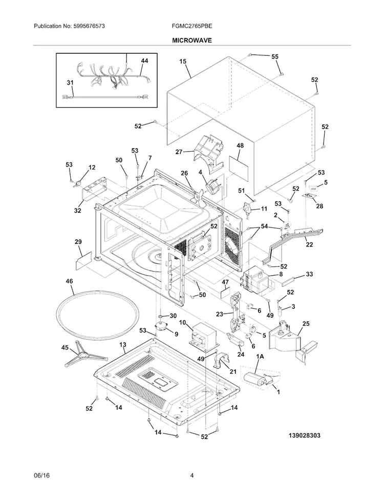 Microwave Diagram and Parts List for FGMC2765PBE  Frigidaire Microwave Oven Combo