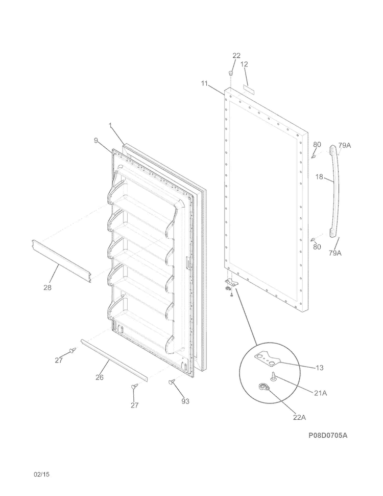 Door Diagram and Parts List for FFFU13M1QWA  Frigidaire Freezer