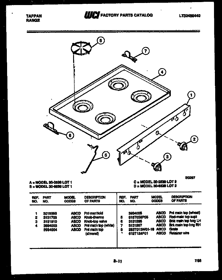 COOKTOP PARTS Diagram and Parts List for 30-2538-23-01  Tappan Range