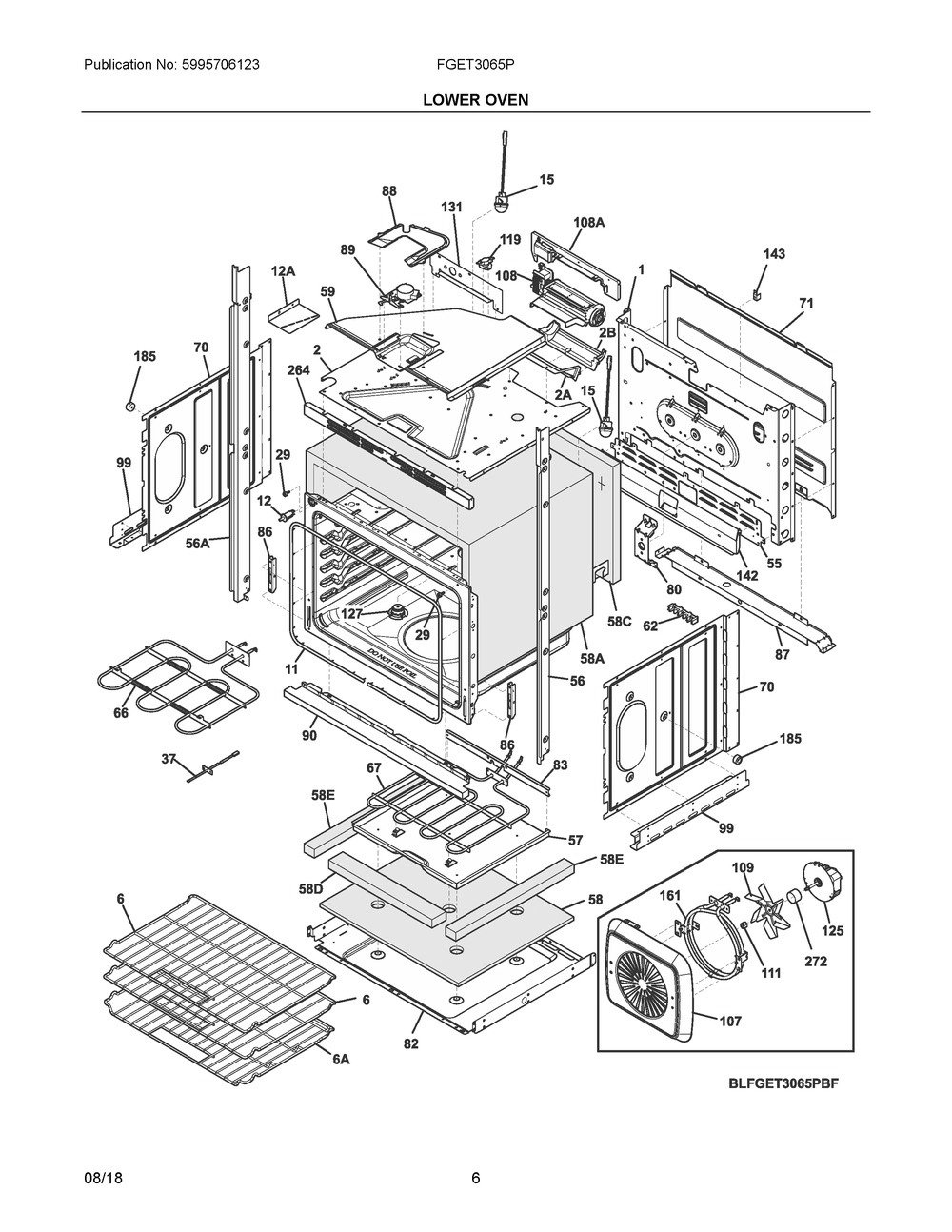 Lower Oven Diagram and Parts List for FGET3065PBG  Frigidaire Wall Oven
