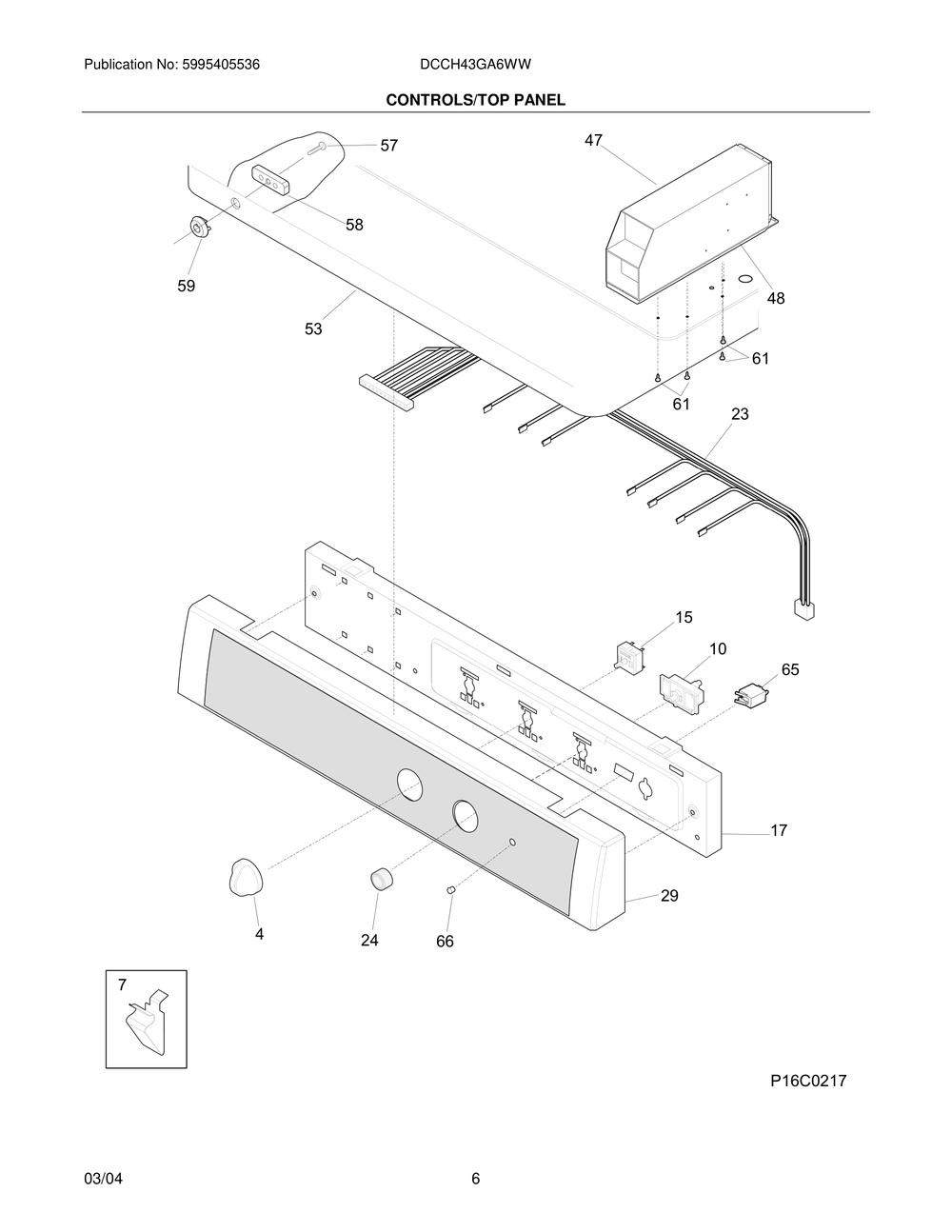 Controls/Top Panel Diagram and Parts List for DCCH43GA6WW  Frigidaire Dryer