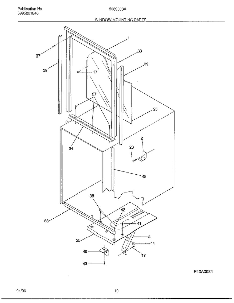 Window Mounting Parts Diagram and Parts List for 5069008A  Frigidaire Air Conditioner