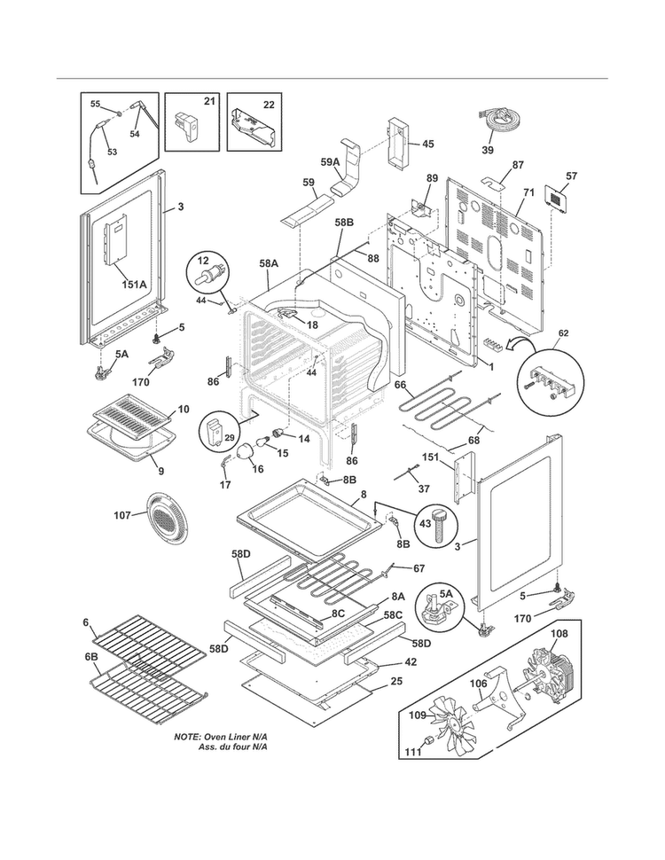 Body Diagram and Parts List for CGEF3032MWA  Frigidaire Range