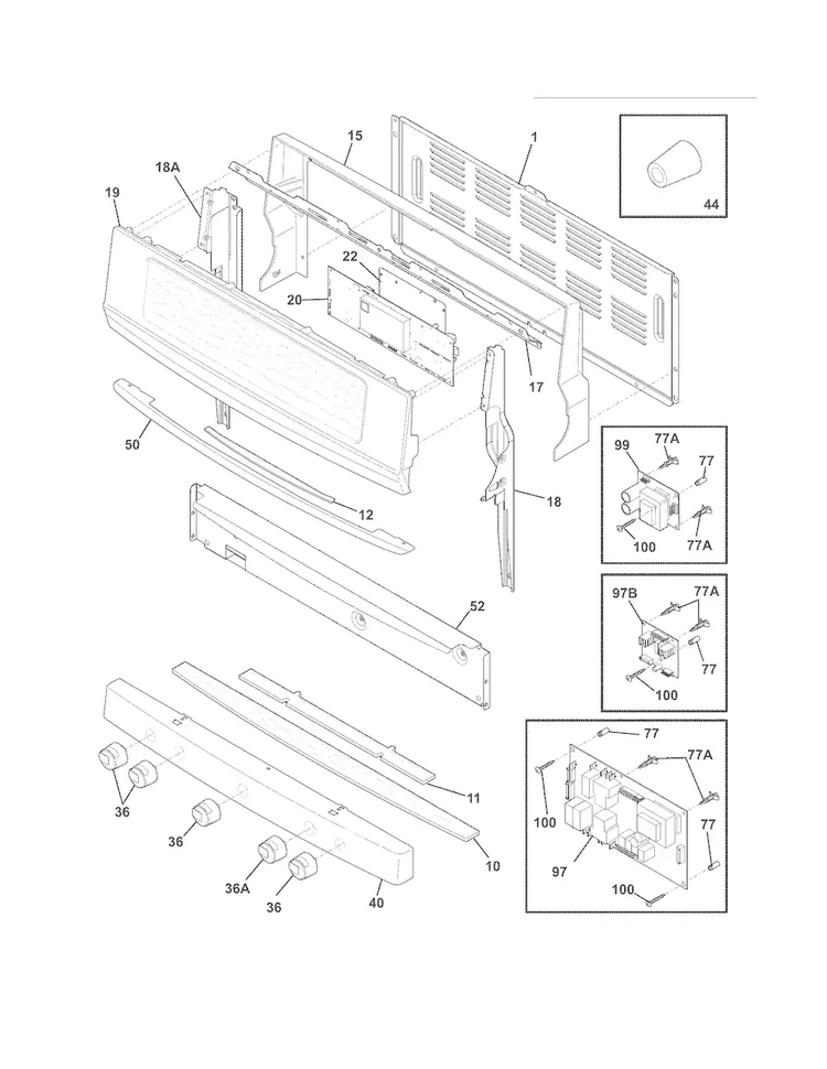 Backguard Diagram and Parts List for EI30GF55GSJ  Electrolux Range