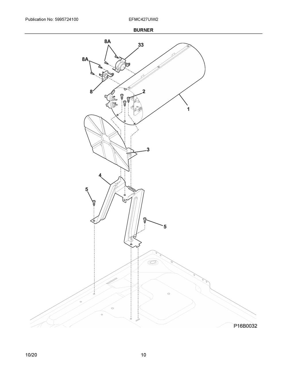 Burner Diagram and Parts List for EFMC427UIW2  Frigidaire Dryer