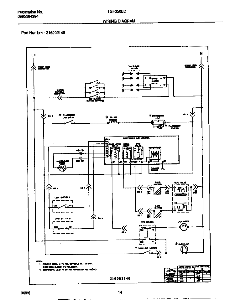 WIRING DIAGRAM Diagram and Parts List for TGF356BCWD  Tappan Range