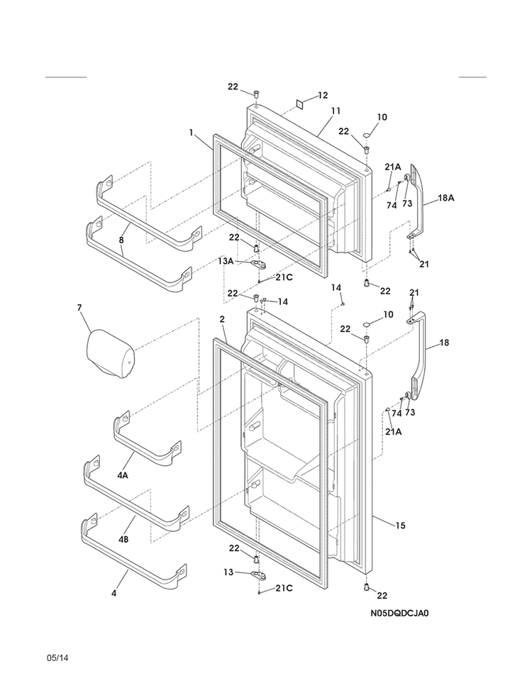Doors Diagram and Parts List for 2536154201D  Kenmore Refrigerator