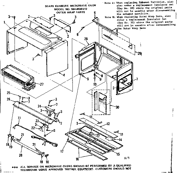 Outer Wrap Parts Diagram and Parts List for 5648548310  Kenmore Microwave