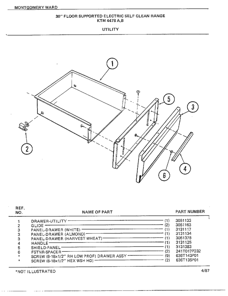 30" Floor Supported Elec Utility Diagram and Parts List for 4478B  Frigidaire Range