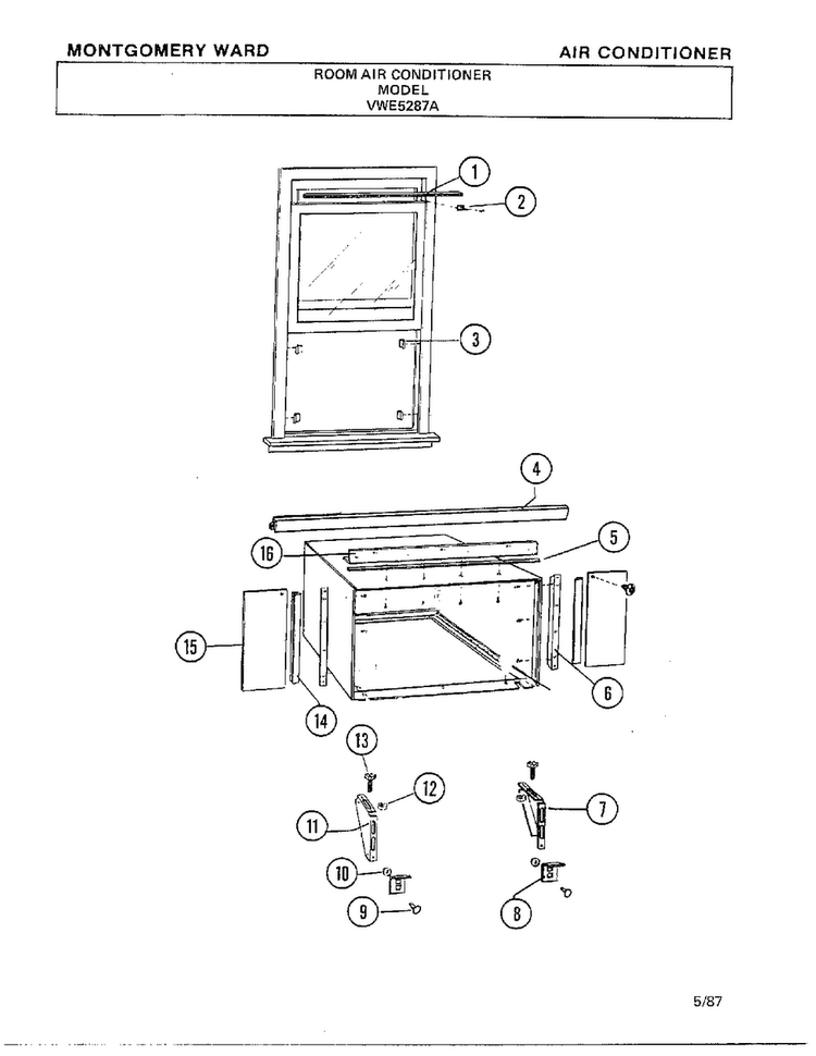 Air Conditioner Page 9 Diagram and Parts List for 5287A  Frigidaire Air Conditioner