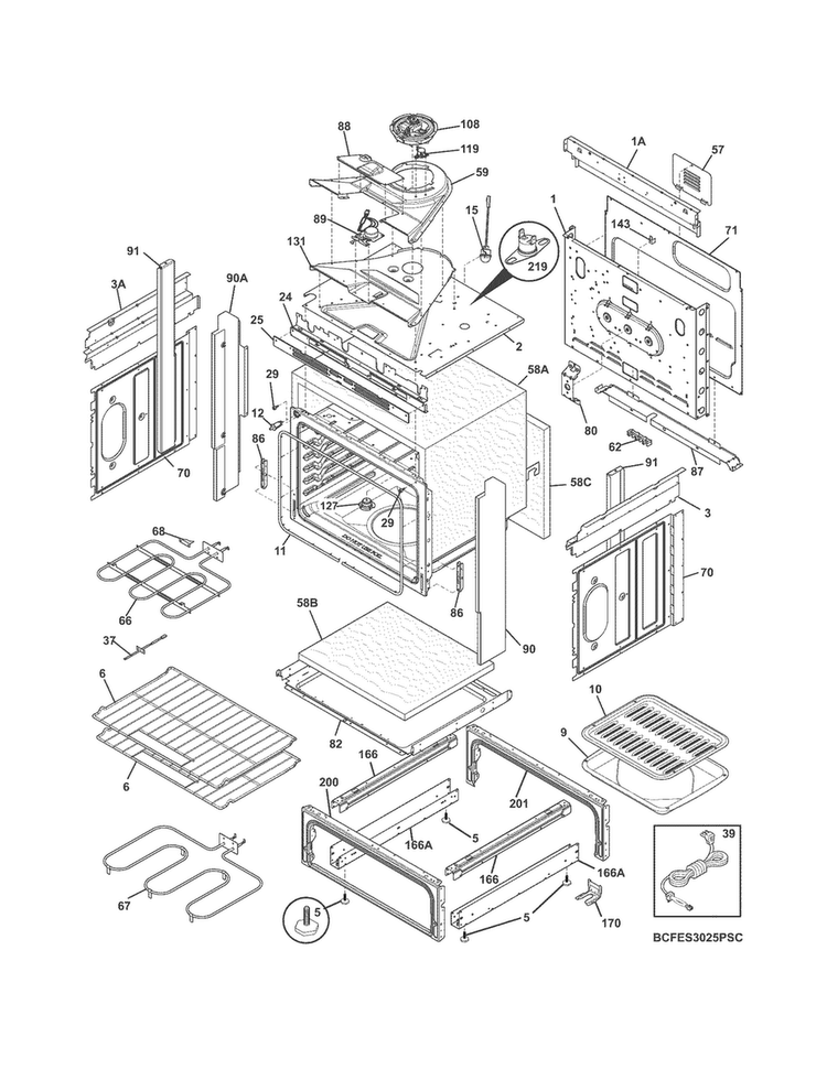 Body Diagram and Parts List for CFES3025PSC  Frigidaire Range