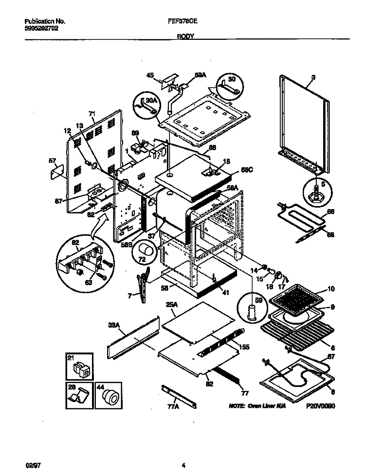 BODY Diagram and Parts List for FEF378CESC  Frigidaire Range