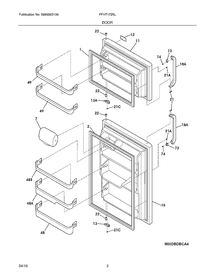 DOOR Diagram and Parts List for FFHT1725LK0  Frigidaire Refrigerator