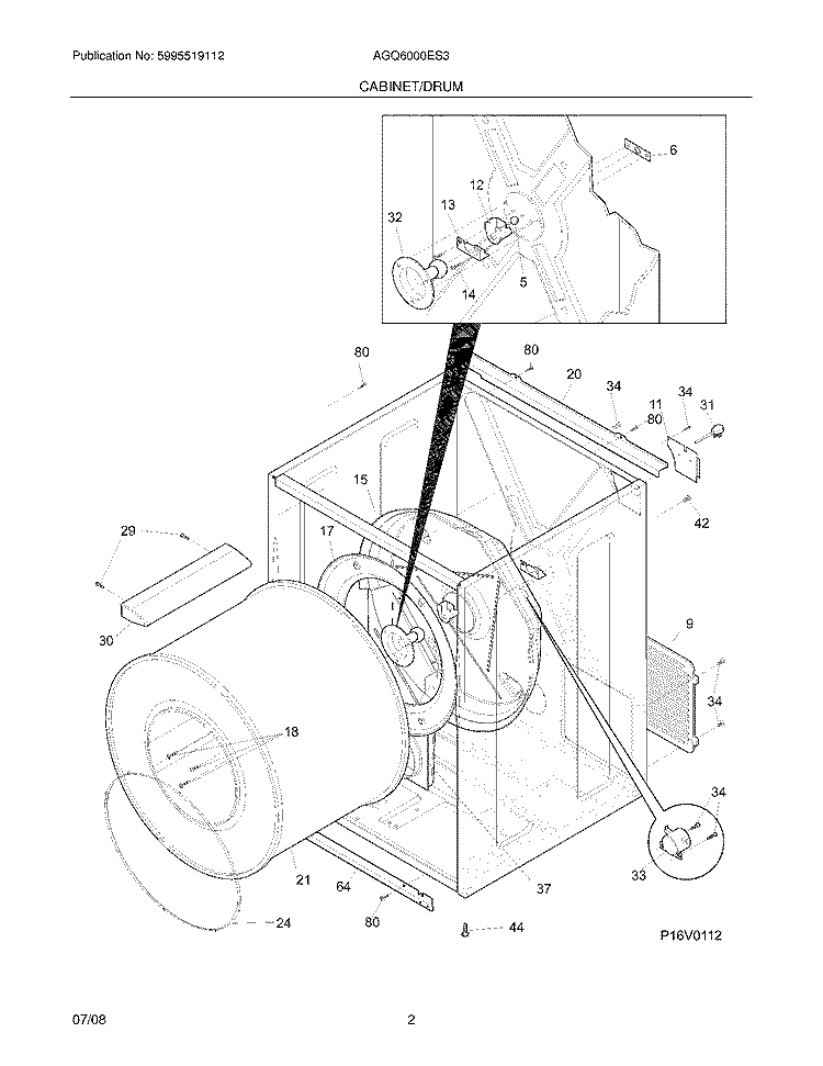 CABINET/DRUM Diagram and Parts List for AGQ6000ES3  Frigidaire Dryer