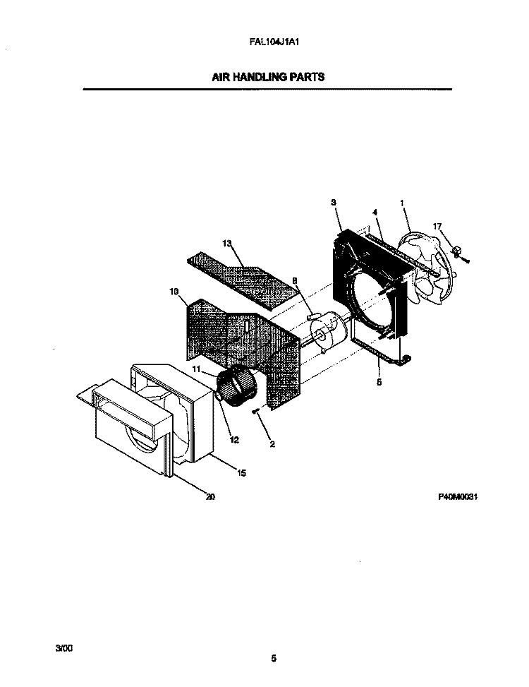 AIR HANDLING PARTS Diagram and Parts List for FAL104J1A1  Frigidaire Air Conditioner