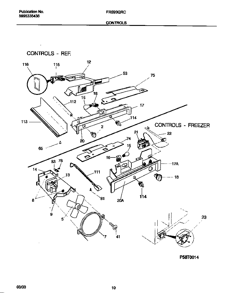 CONTROLS Diagram and Parts List for FRS20QRCD7  Frigidaire Refrigerator