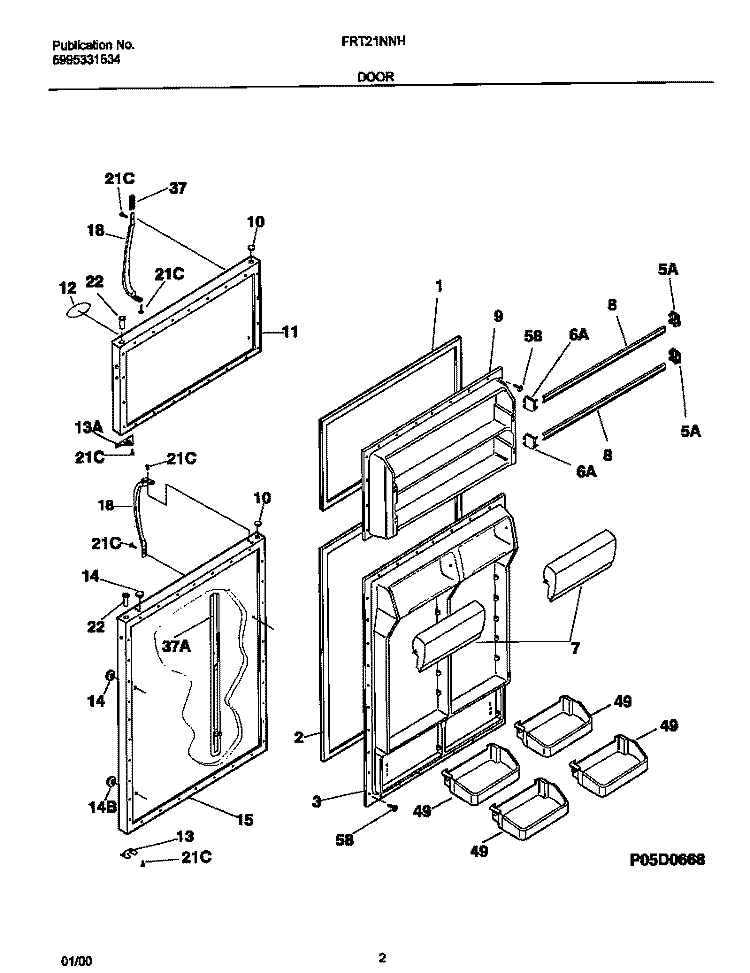 DOORS Diagram and Parts List for FRT21NNHB2  Frigidaire Refrigerator