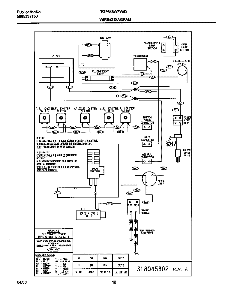 WIRING DIAGRAM Diagram and Parts List for TGF645WFD7  Tappan Range