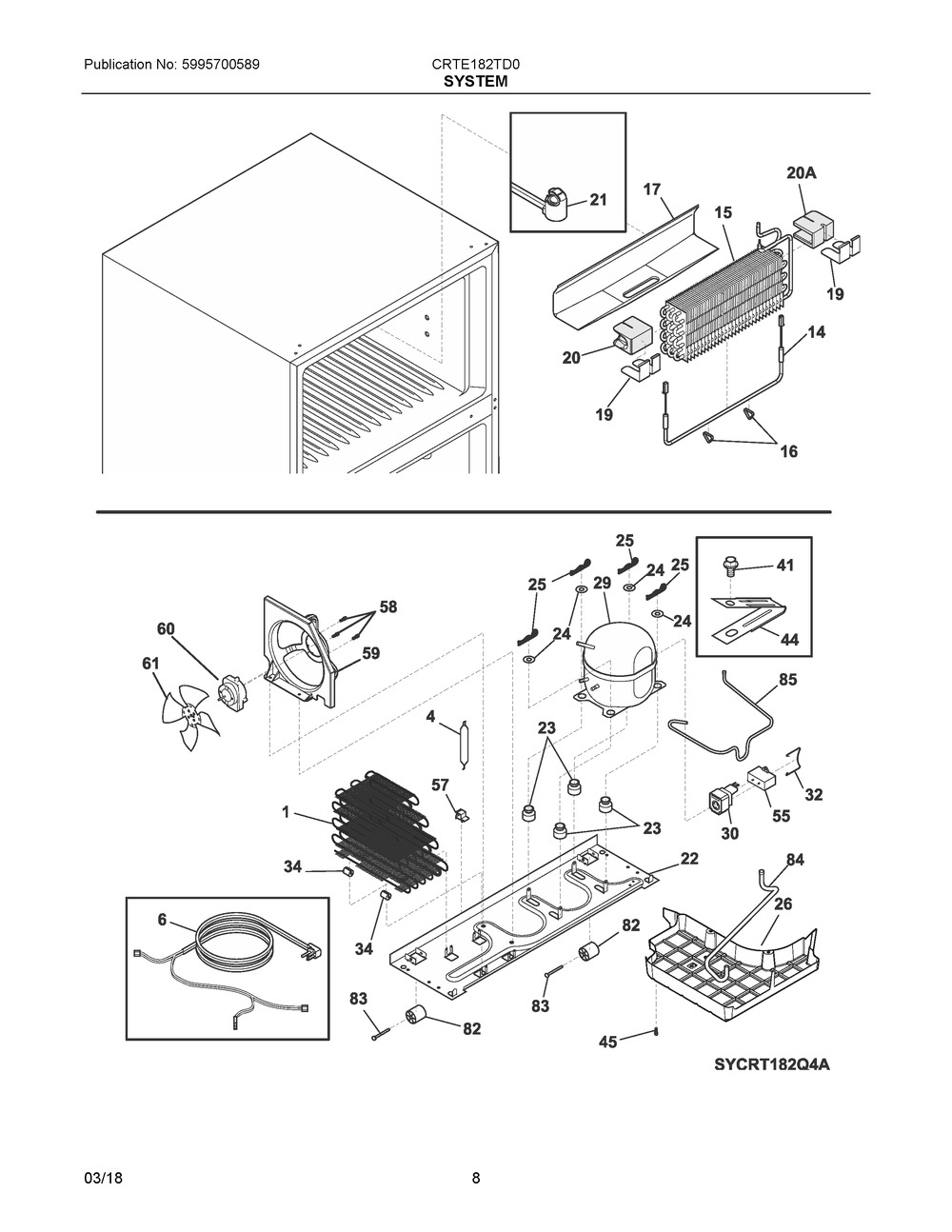 System Diagram and Parts List for CRTE182TD0  Frigidaire Refrigerator