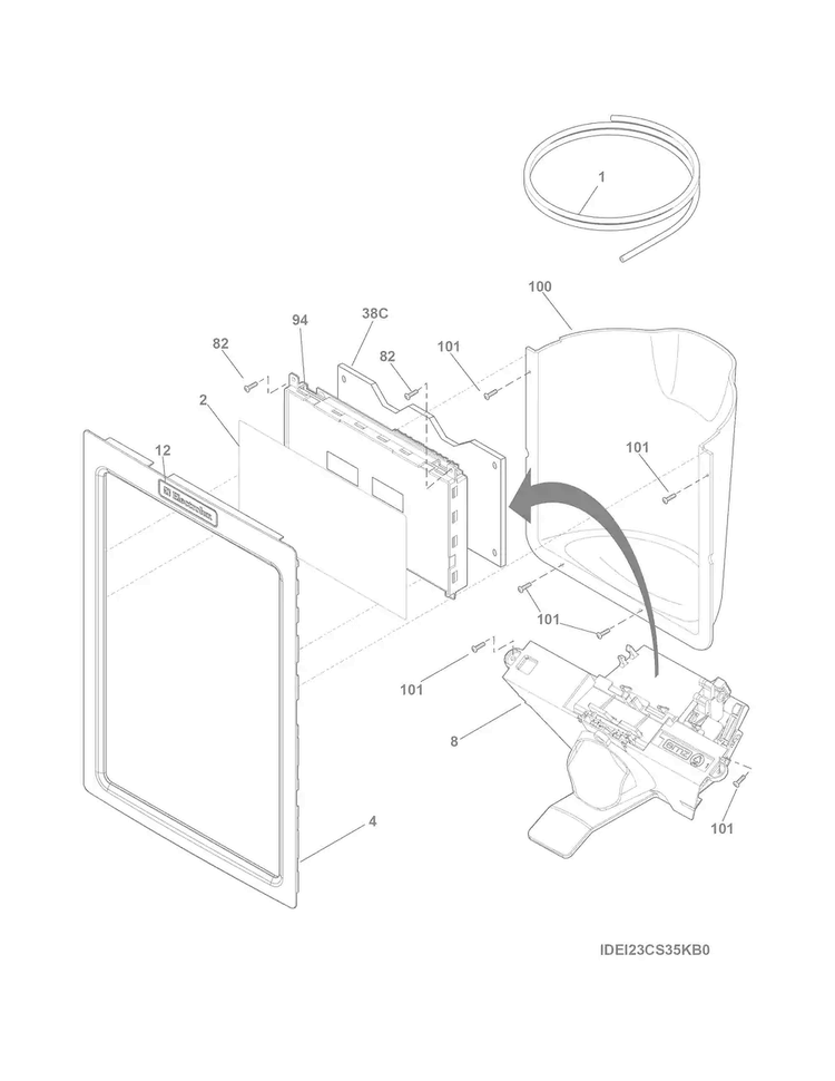 Ice & Water Dispenser Diagram and Parts List for EI23CS35KS3A  Electrolux Refrigerator