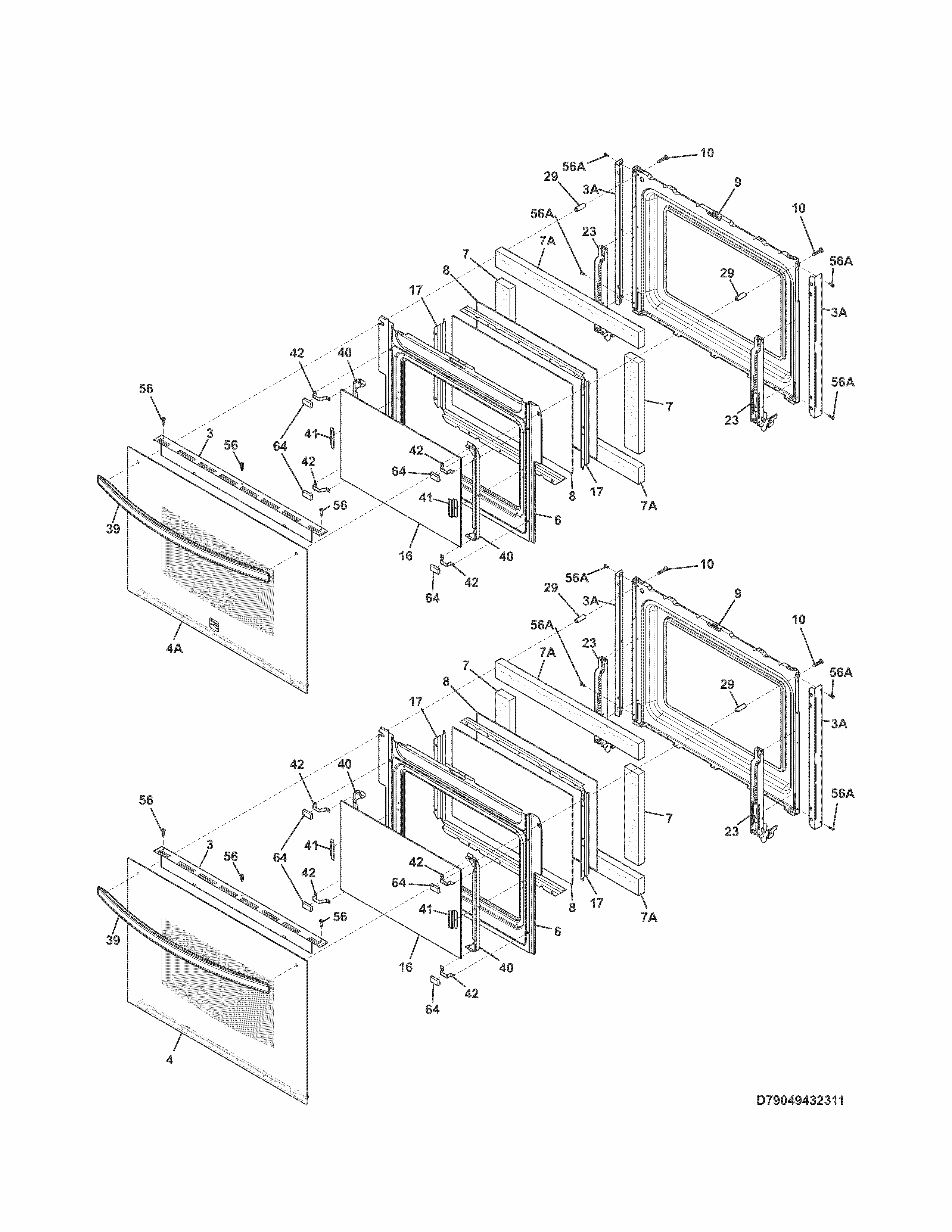 Doors Diagram and Parts List for 79049442411  Kenmore Wall Oven