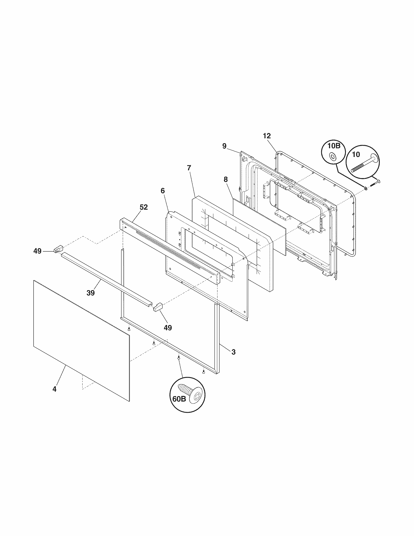 Door Diagram and Parts List for 79070300706  Kenmore Range