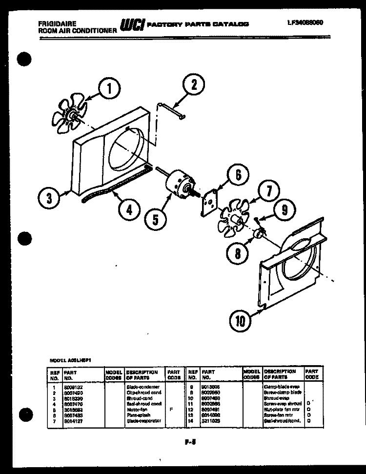 AIR HANDLING PARTS Diagram and Parts List for A05LH5F1  Frigidaire Air Conditioner