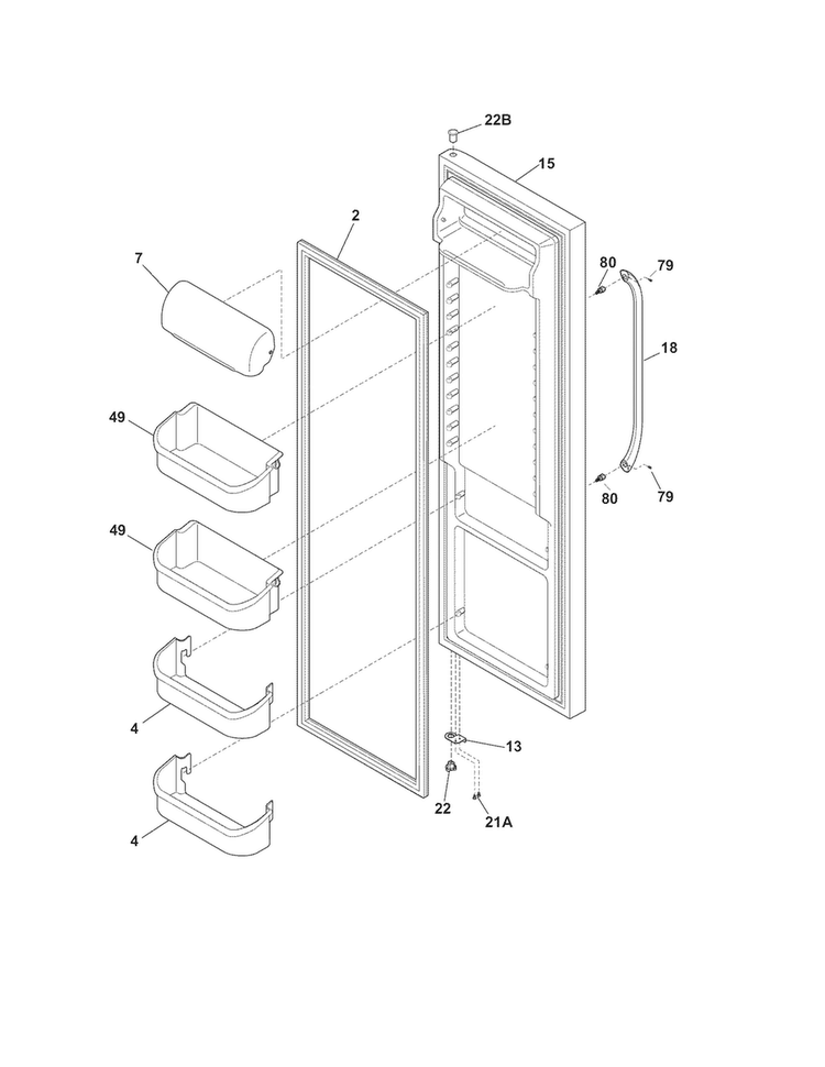 Refrigerator Door Diagram and Parts List for FFHS2612LS6  Frigidaire Refrigerator
