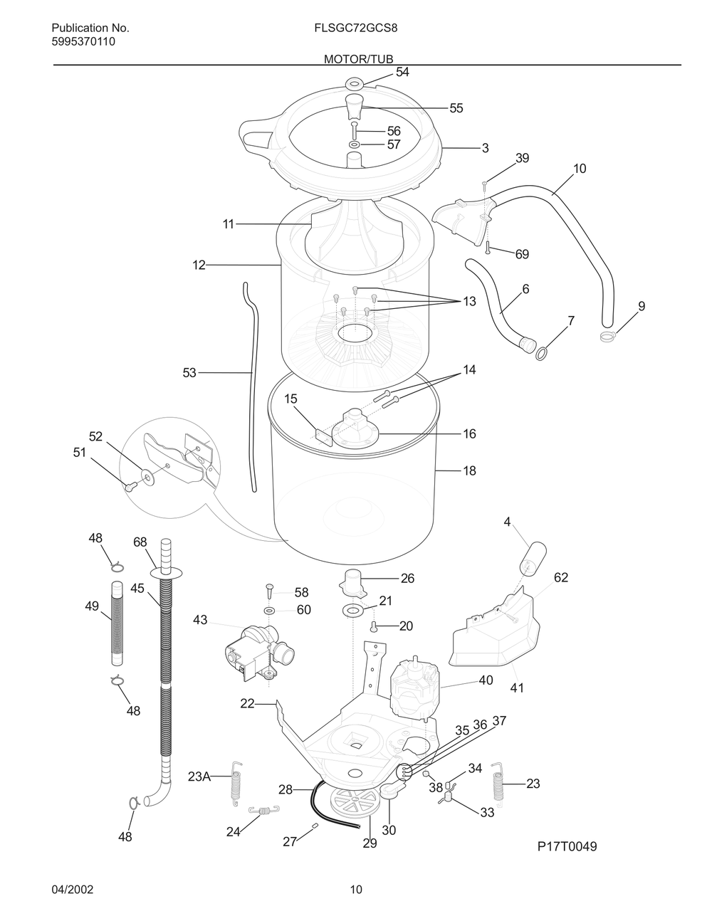 Motor/Tub Diagram and Parts List for FLSGC72GCS8  Frigidaire Dryer