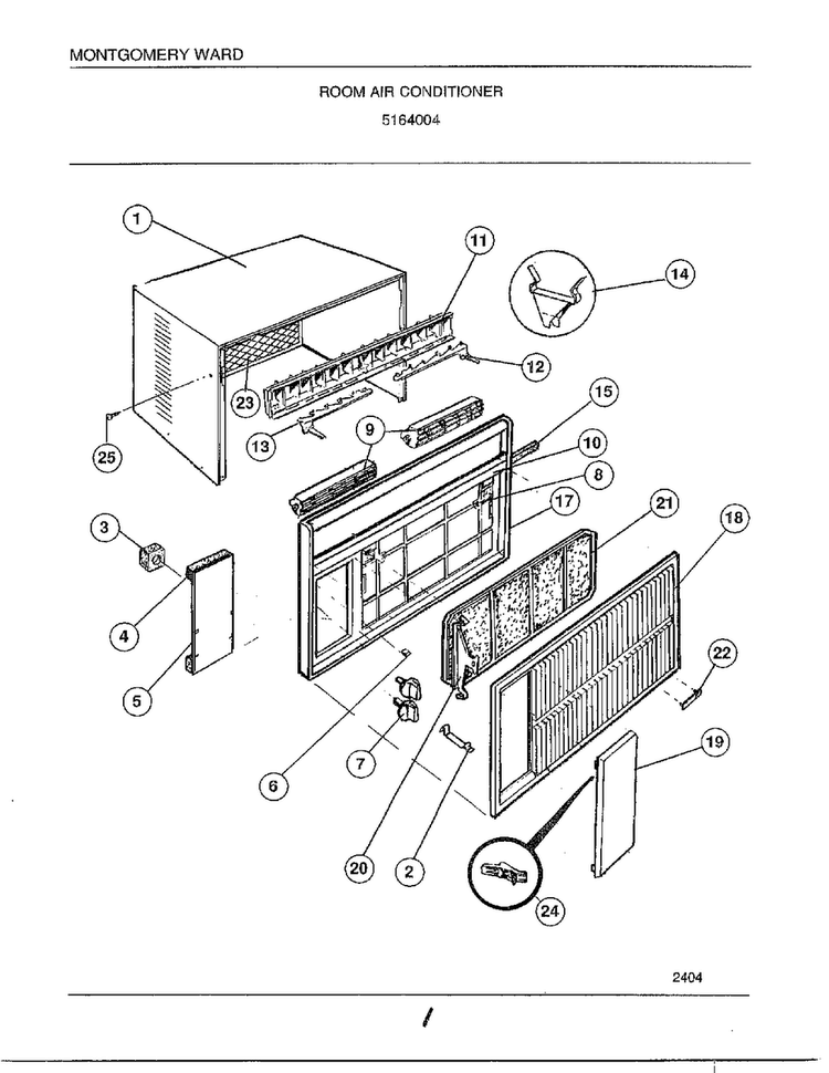 Room Air Conditioner Diagram and Parts List for 5164004  Frigidaire Air Conditioner