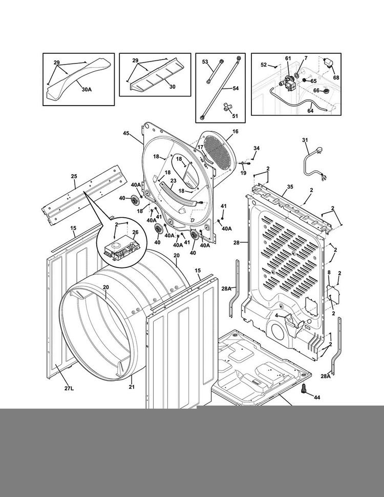 Cabinet/drum Diagram and Parts List for EIMGD55QT0  Electrolux Dryer