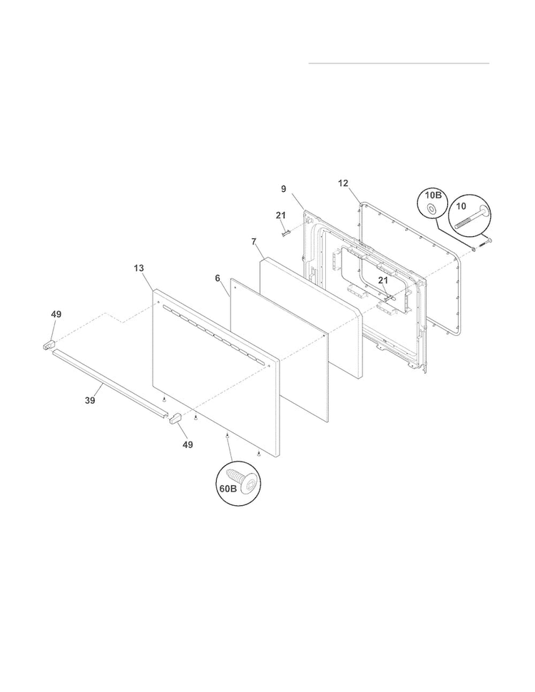 Door Diagram and Parts List for FFEF3000MWB  Frigidaire Range