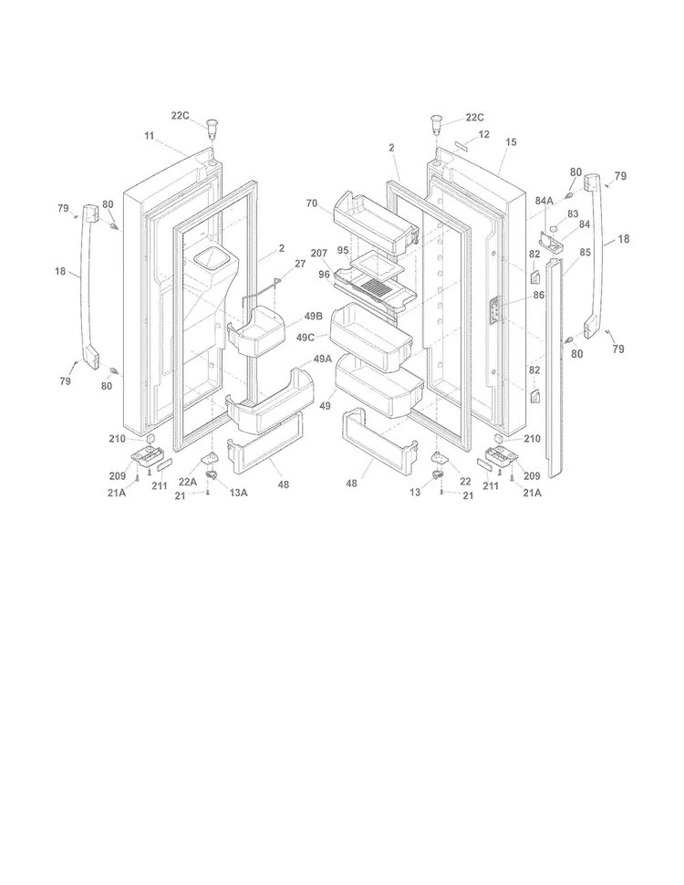 Fresh Food Door Diagram and Parts List for EW23BC85KS7  Electrolux Refrigerator