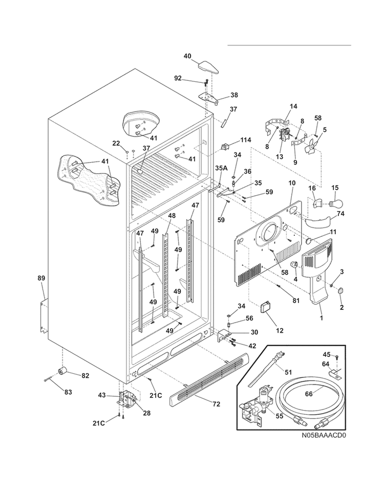 Cabinet Diagram and Parts List for LGHT2137LE4  Frigidaire Refrigerator