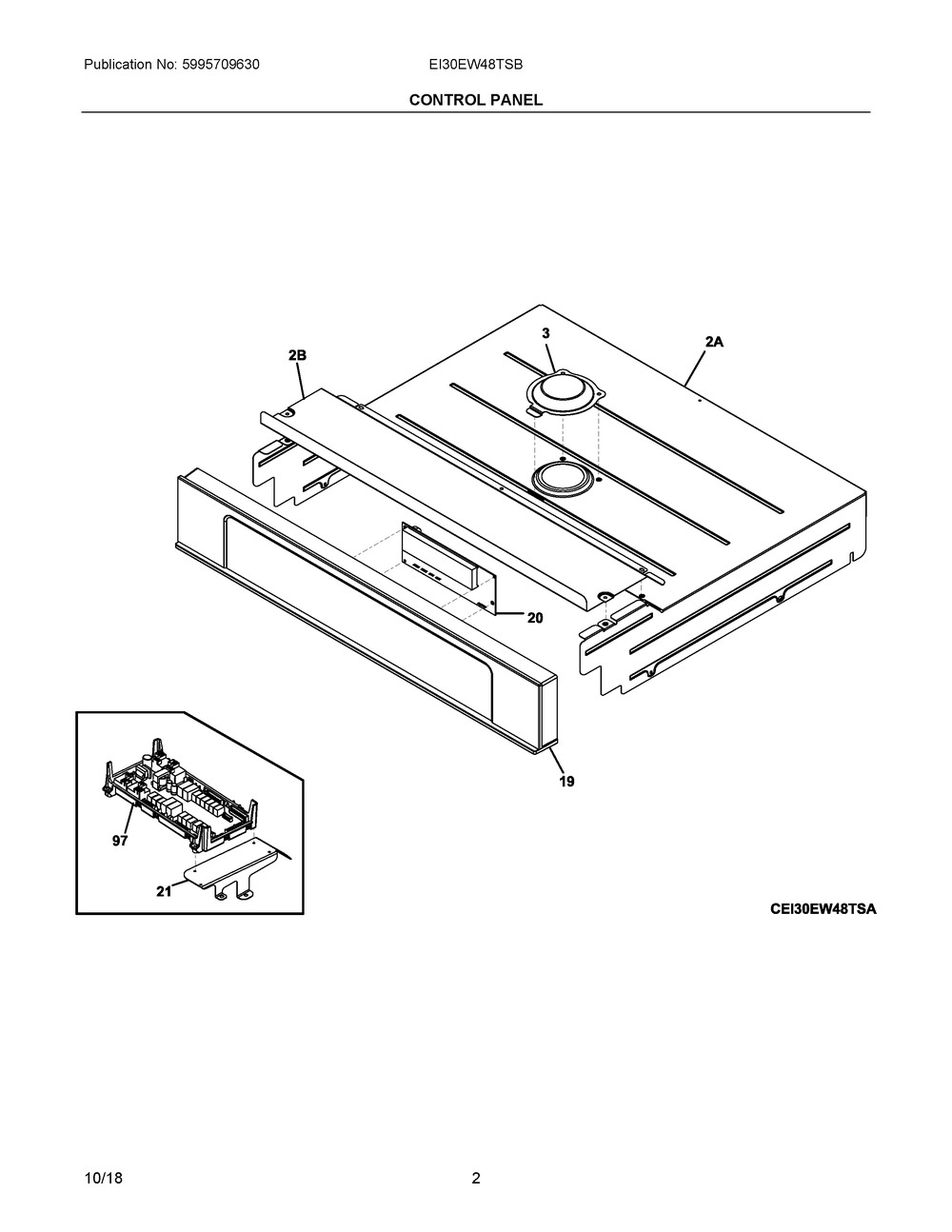 Control Panel Diagram and Parts List for EI30EW48TSB  Frigidaire Wall Oven