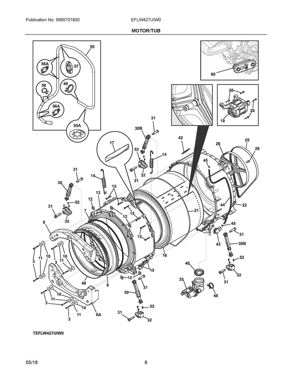 Motor/tub Diagram and Parts List for EFLW427UIW0  Frigidaire Washer