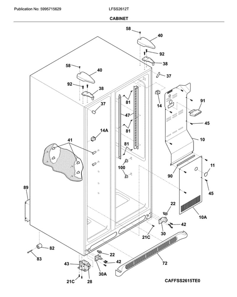 Cabinet Diagram and Parts List for LFSS2612TE2  Frigidaire Refrigerator