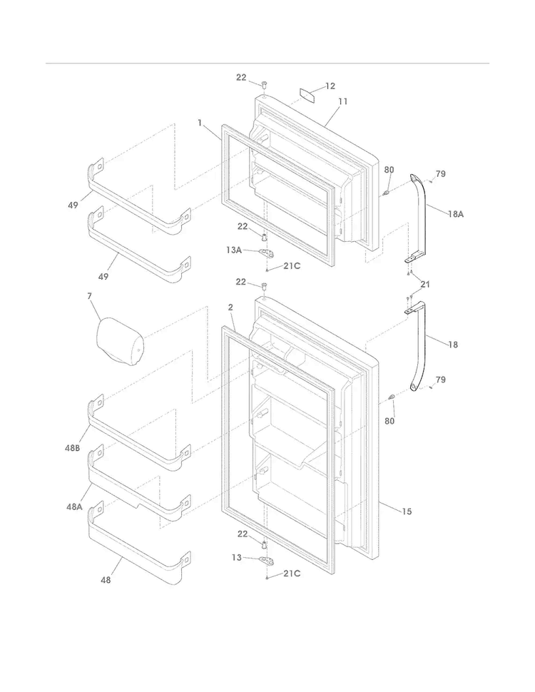 Doors Diagram and Parts List for LFHT2117NF3  Frigidaire Refrigerator