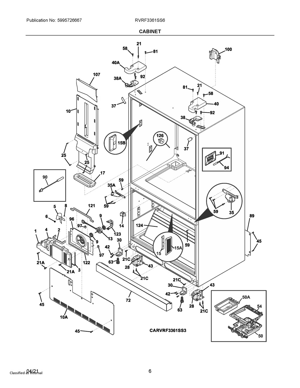 Cabinet Diagram and Parts List for RVRF3361SS6  Frigidaire Refrigerator