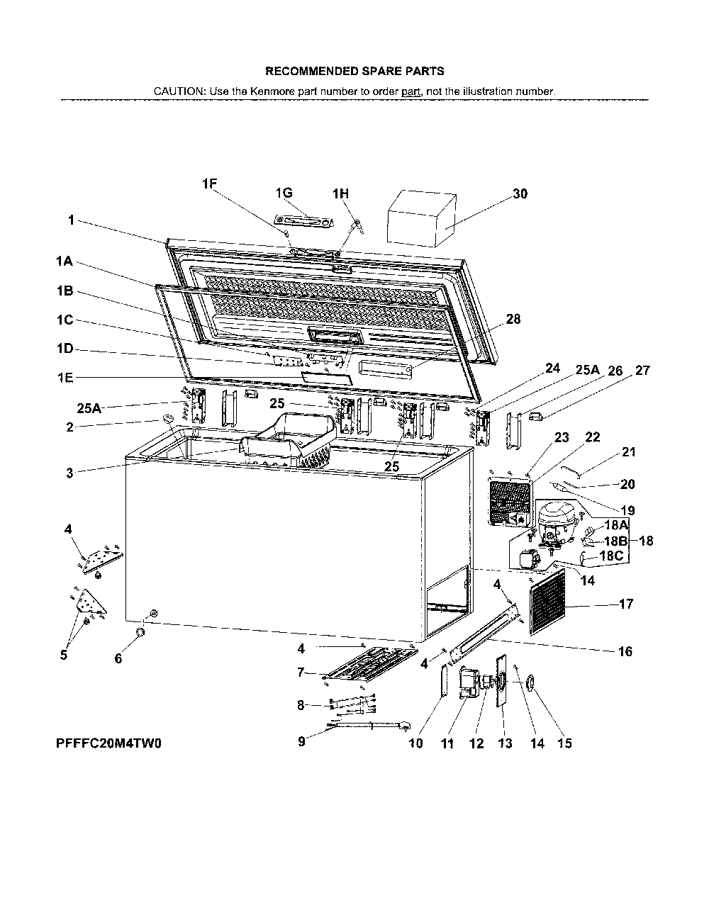 Recommended spare parts Diagram and Parts List for 25317812710  Kenmore Freezer