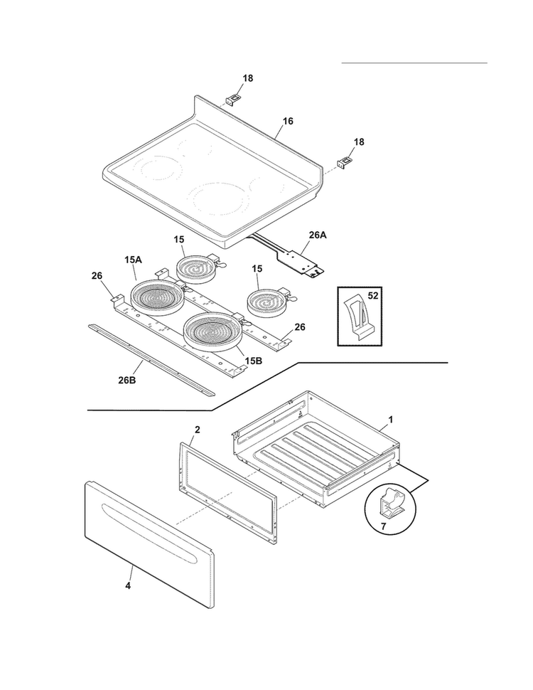 Top/drawer Diagram and Parts List for FFEF3018LMG  Frigidaire Range