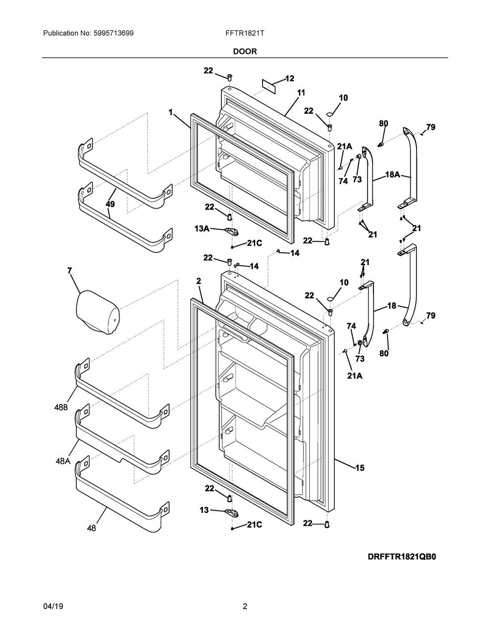 Door Diagram and Parts List for FFTR1821TD5  Frigidaire Refrigerator