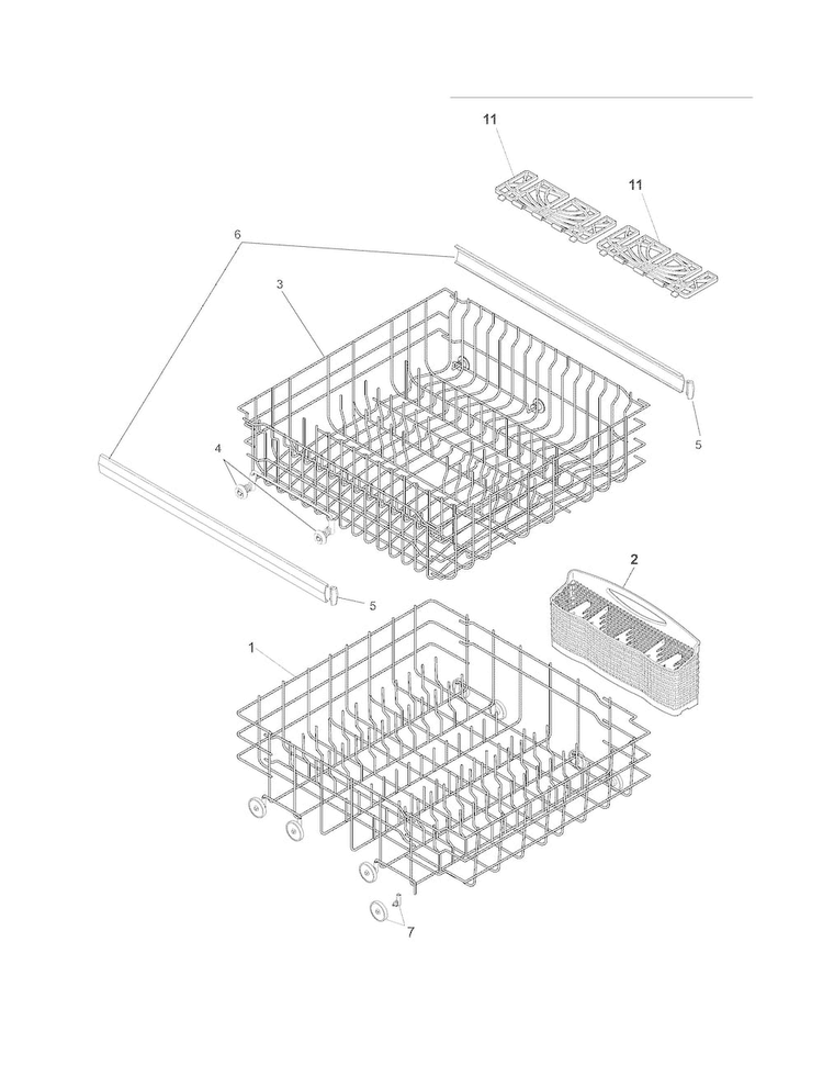 Racks Diagram and Parts List for LFBD2409LW0B  Frigidaire Dishwasher