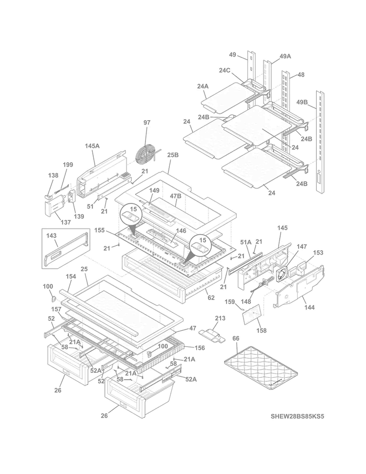 Shelves Diagram and Parts List for EW28BS85KS8  Electrolux Refrigerator