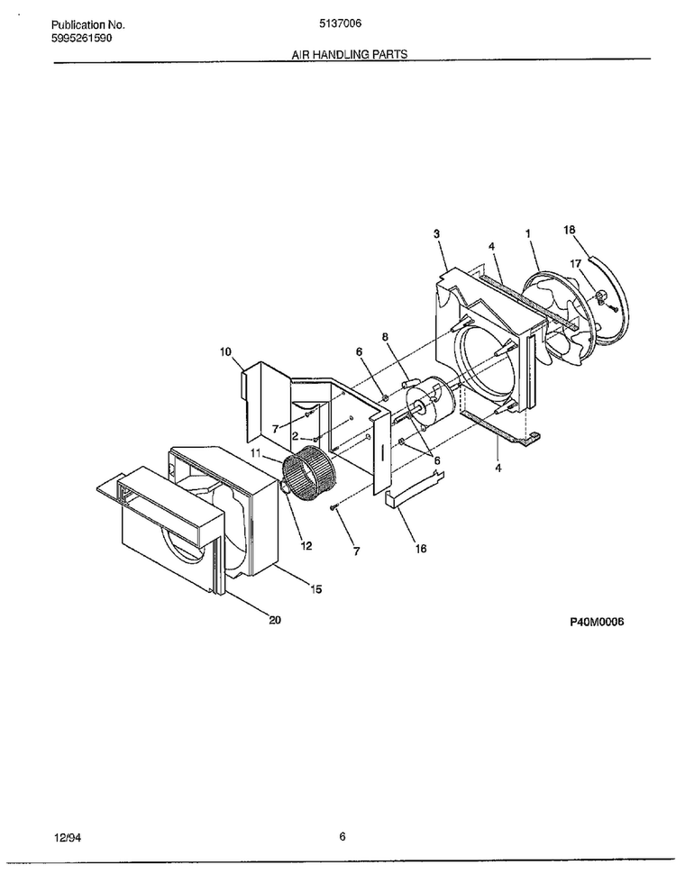 Air Handling Parts Diagram and Parts List for 5137006A  Frigidaire Air Conditioner
