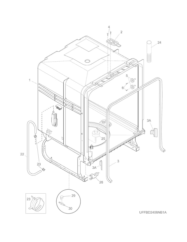 Tub Diagram and Parts List for LFBD2409LW1B  Frigidaire Dishwasher
