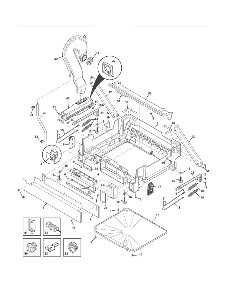 Frame Diagram and Parts List for EIDW6405HT1B  Electrolux Dishwasher